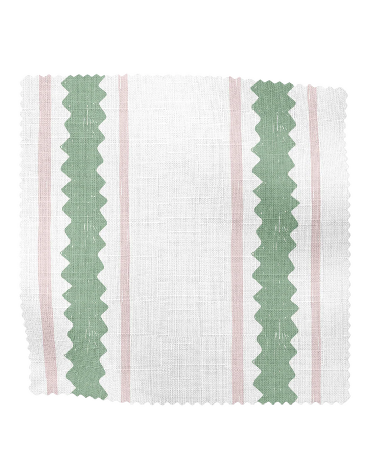 Zig and Zag, Pink Green - Linen Fabric