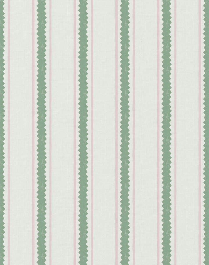 Zig and Zag, Pink Green - Linen Fabric