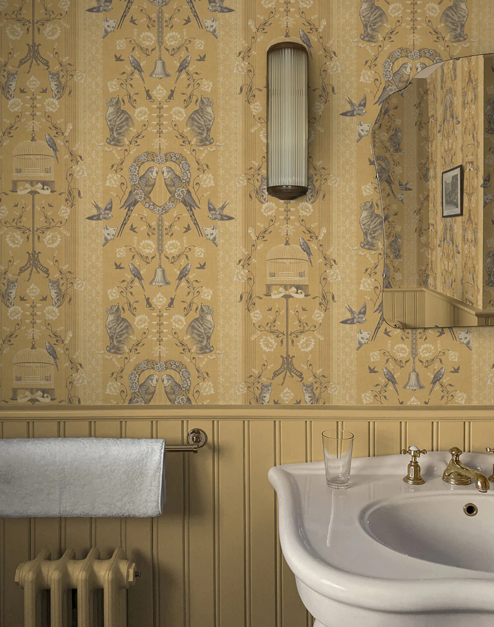 Mitchell Black Flourish Olive Canary Wallpaper | Van Dyke's Restorers