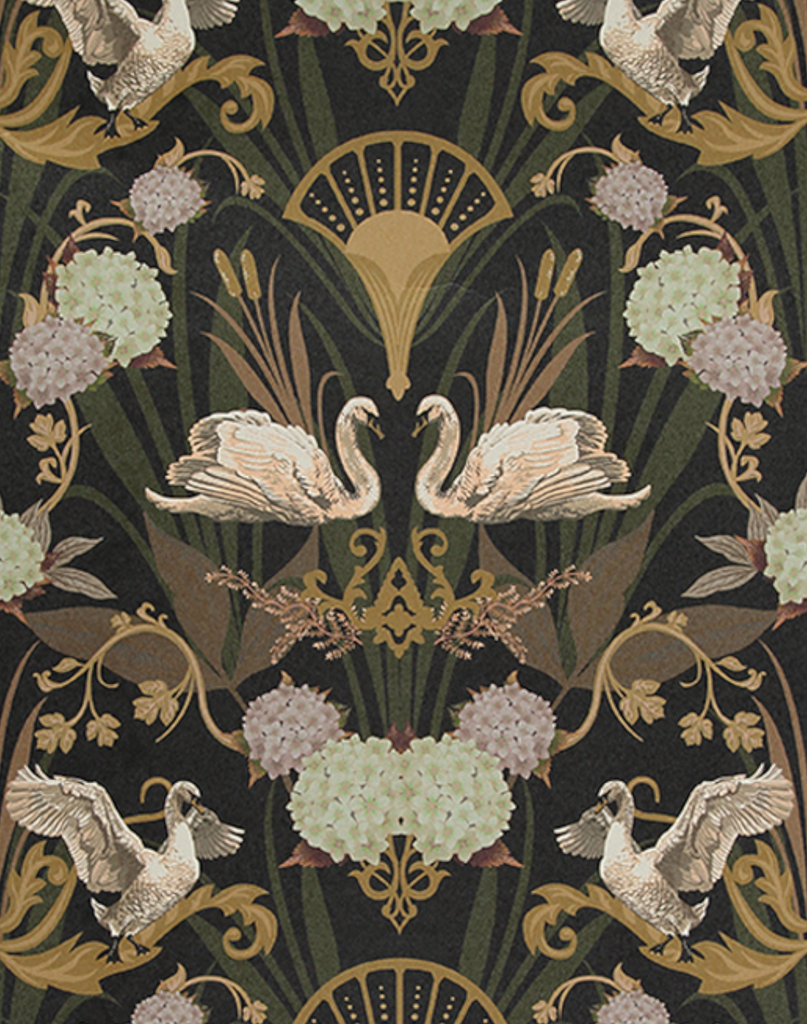 Deco Swan, Charcoal – The Pattern Collective