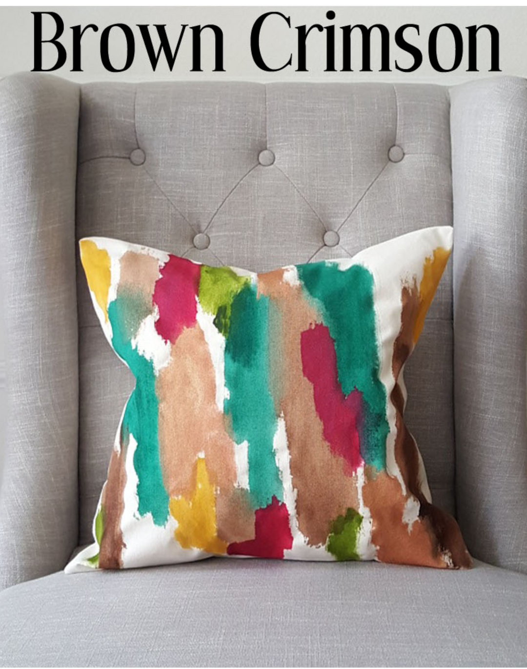 Julie Kay Hand Painted Watercolor Pillow Cover, Brown Crimson