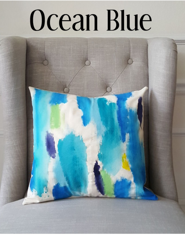 Julie Kay Hand Painted Watercolor Pillow Cover, Ocean Blue