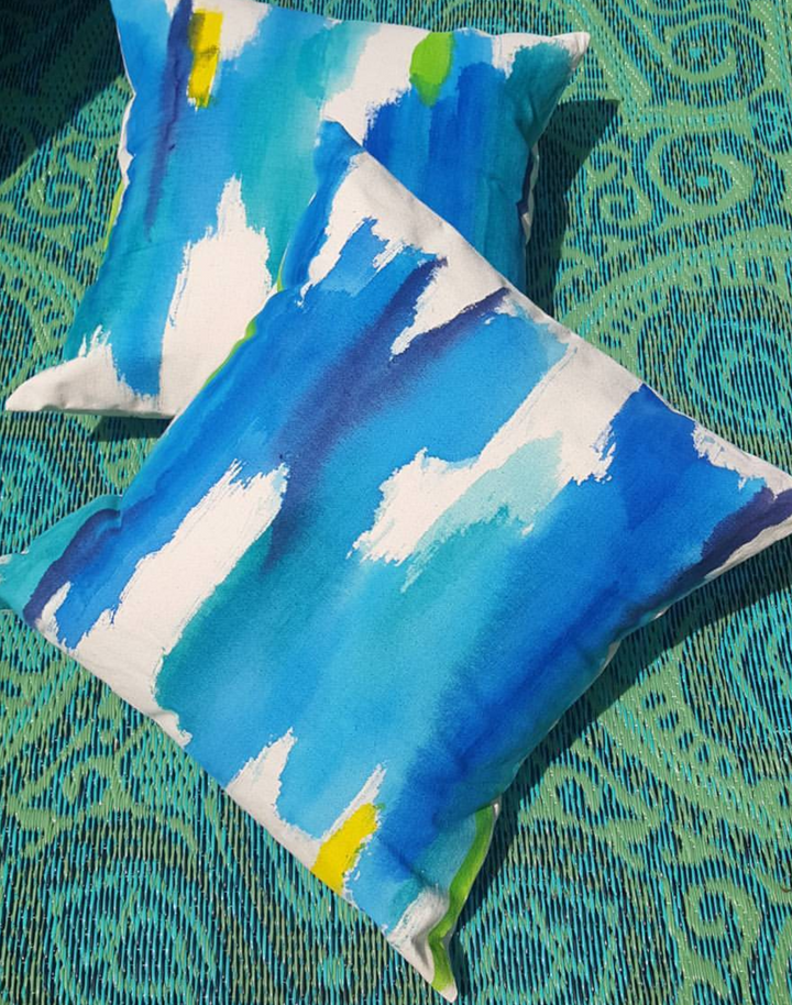 Julie Kay Hand Painted Watercolor Pillow Cover, Ocean Blue