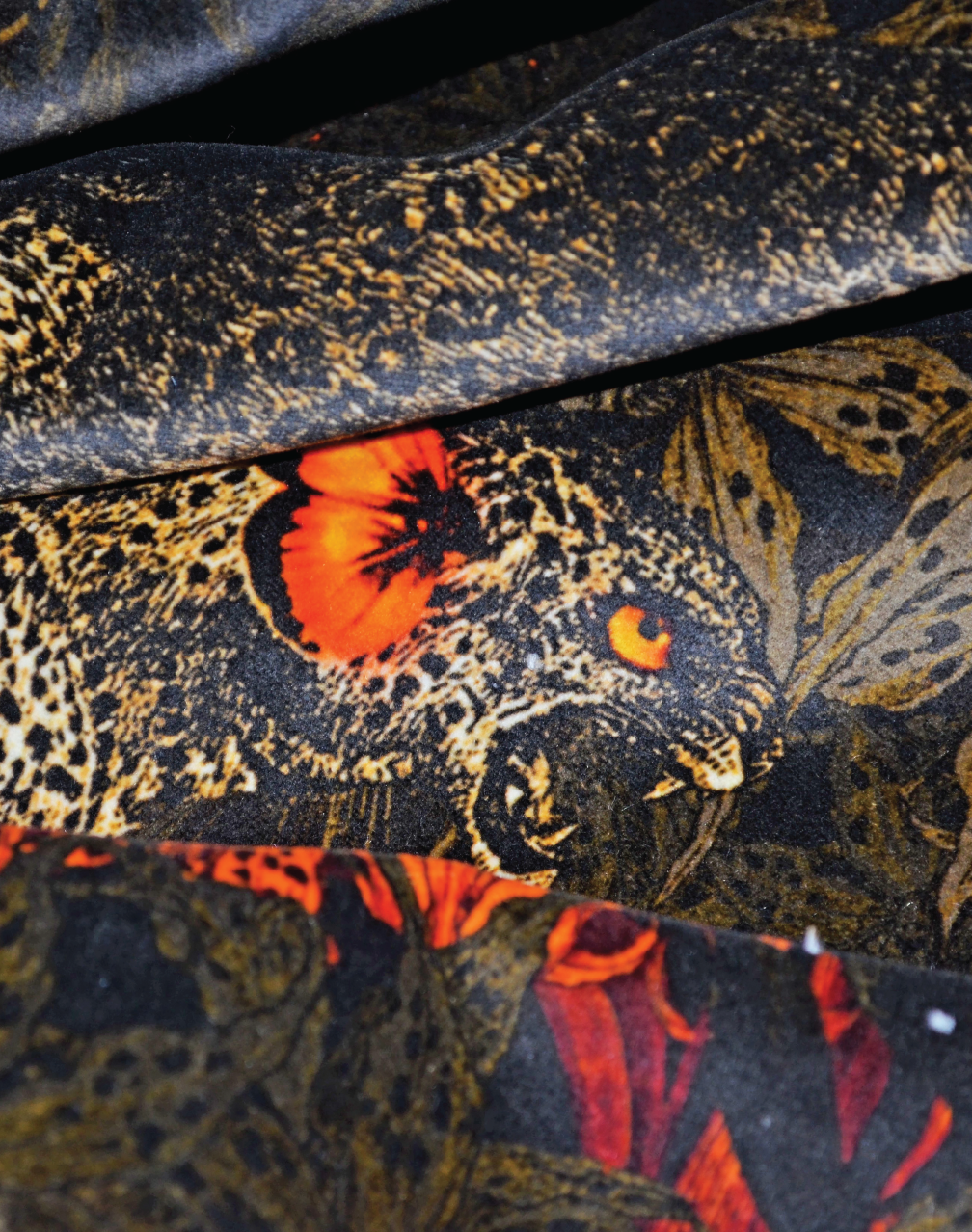 Leopards Prowl Fabric, Black/Khaki