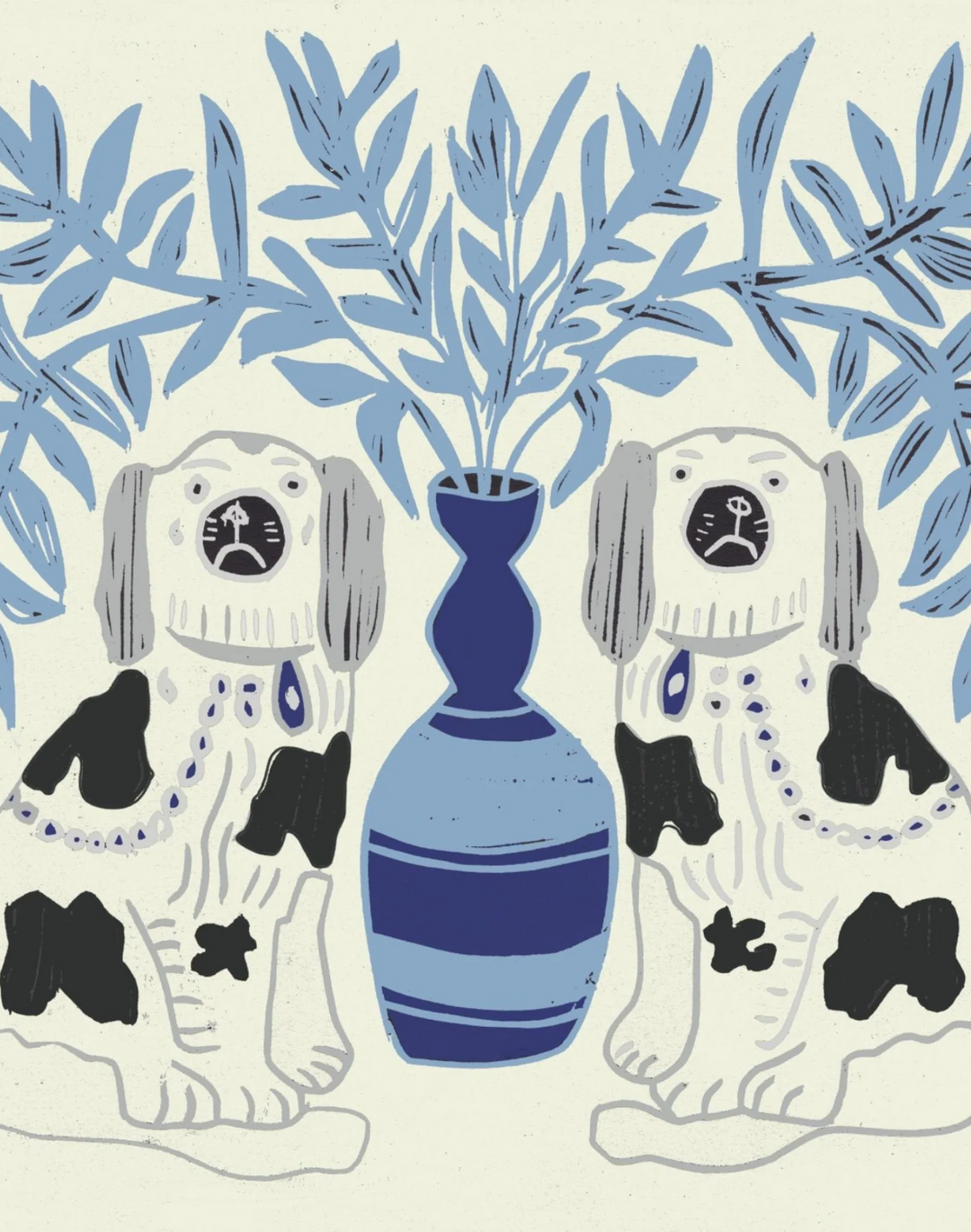 Pair of Dogs, Delft Blue