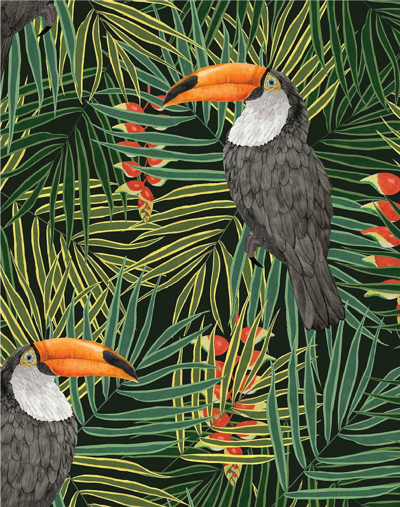 Toucan Jungle Exotic Bird Wallpaper in Navy Blue