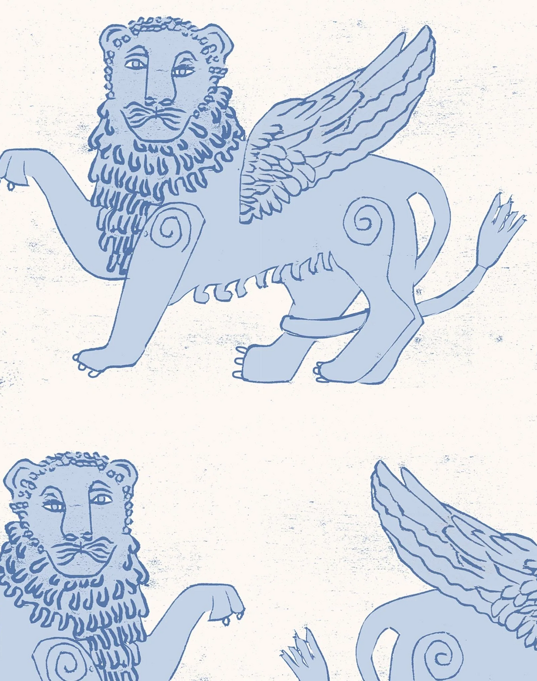 drawings of lions with wings