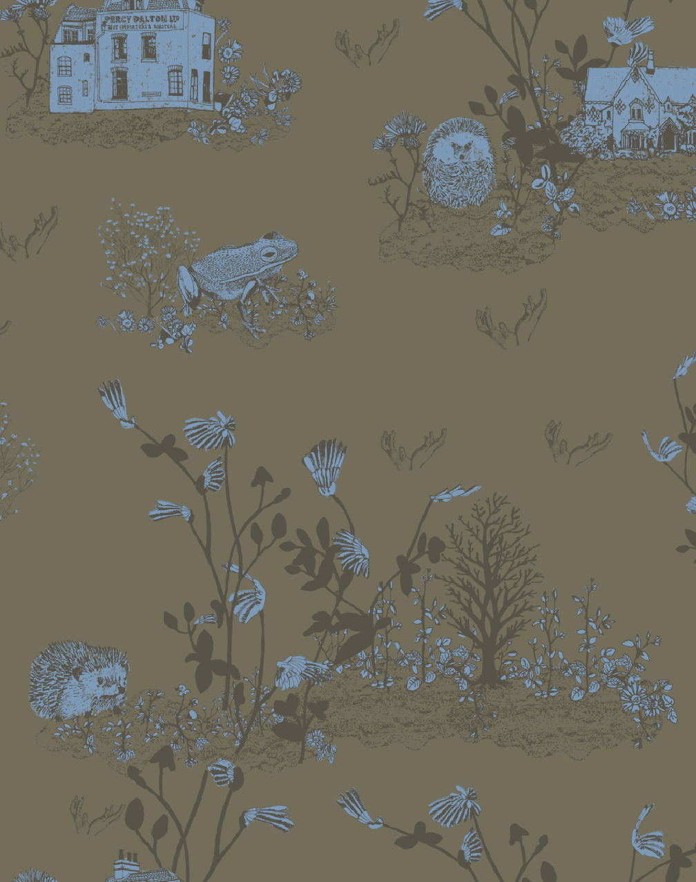 Woodlands Wallpaper in Khaki Blue